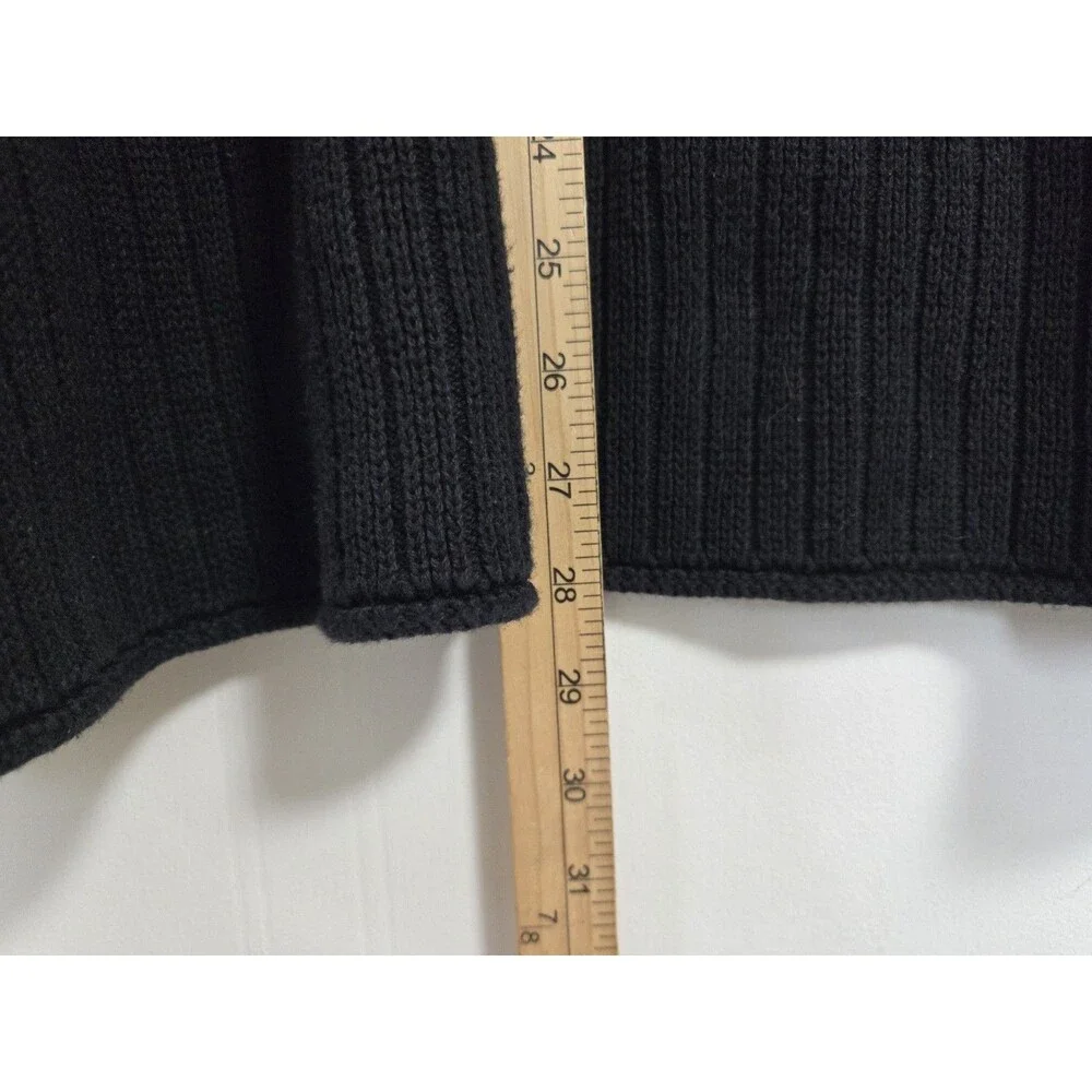 J Crew Sweater Mens L Black Ribbed Knit Cotton Fisherman Oarsman Crewneck